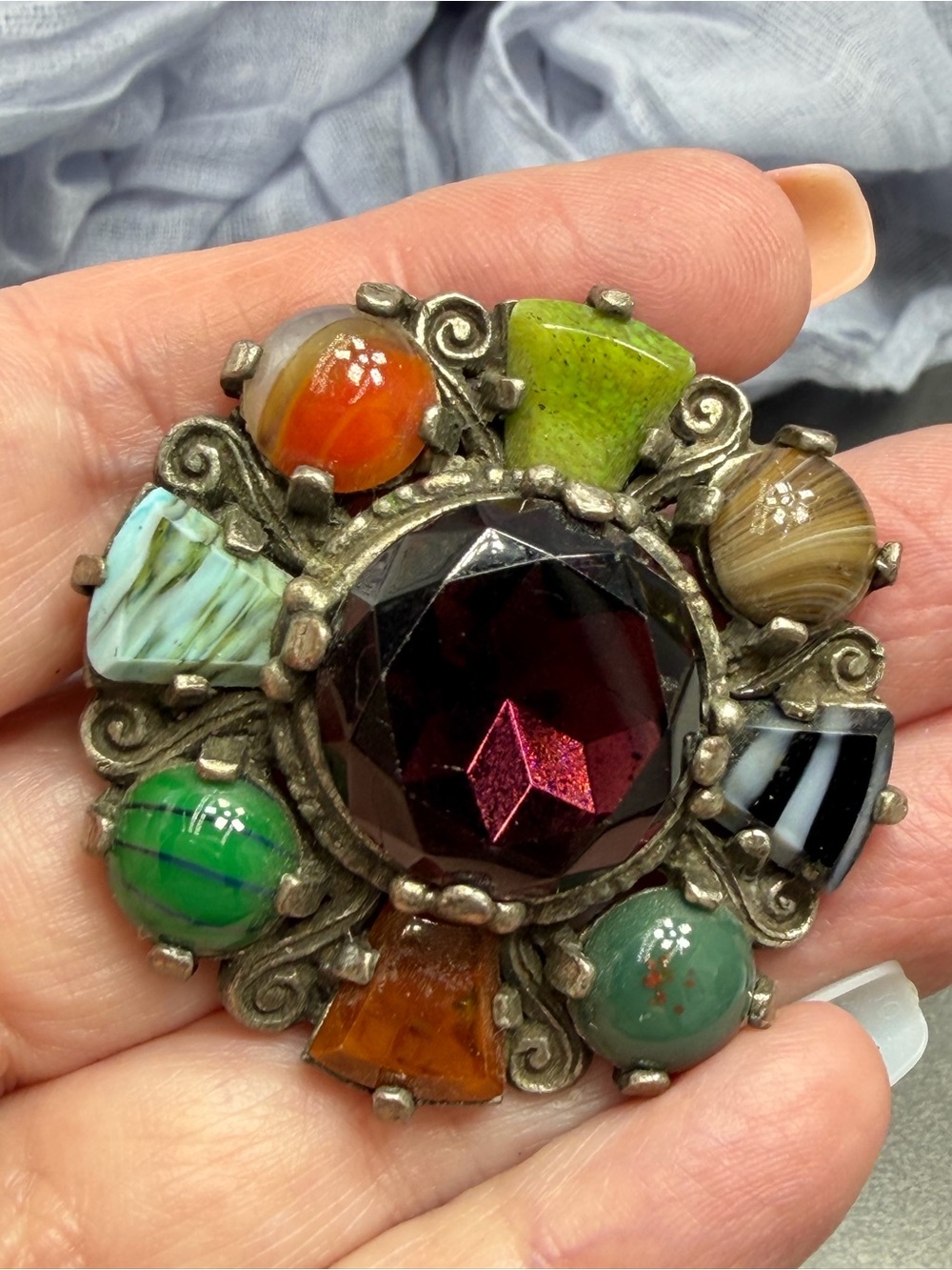 Vintage Celtic Stone Agates Brooch #22cel